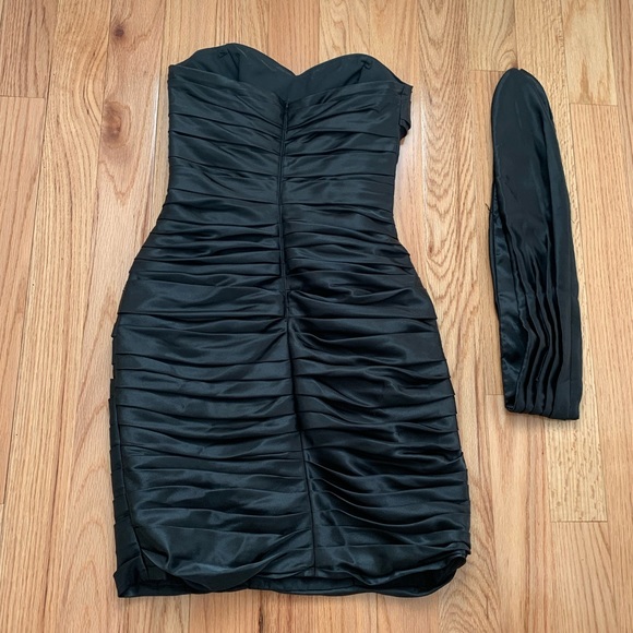 Strapless Ruched Satin Bridesmaid Dress Black - Picture 2 of 3